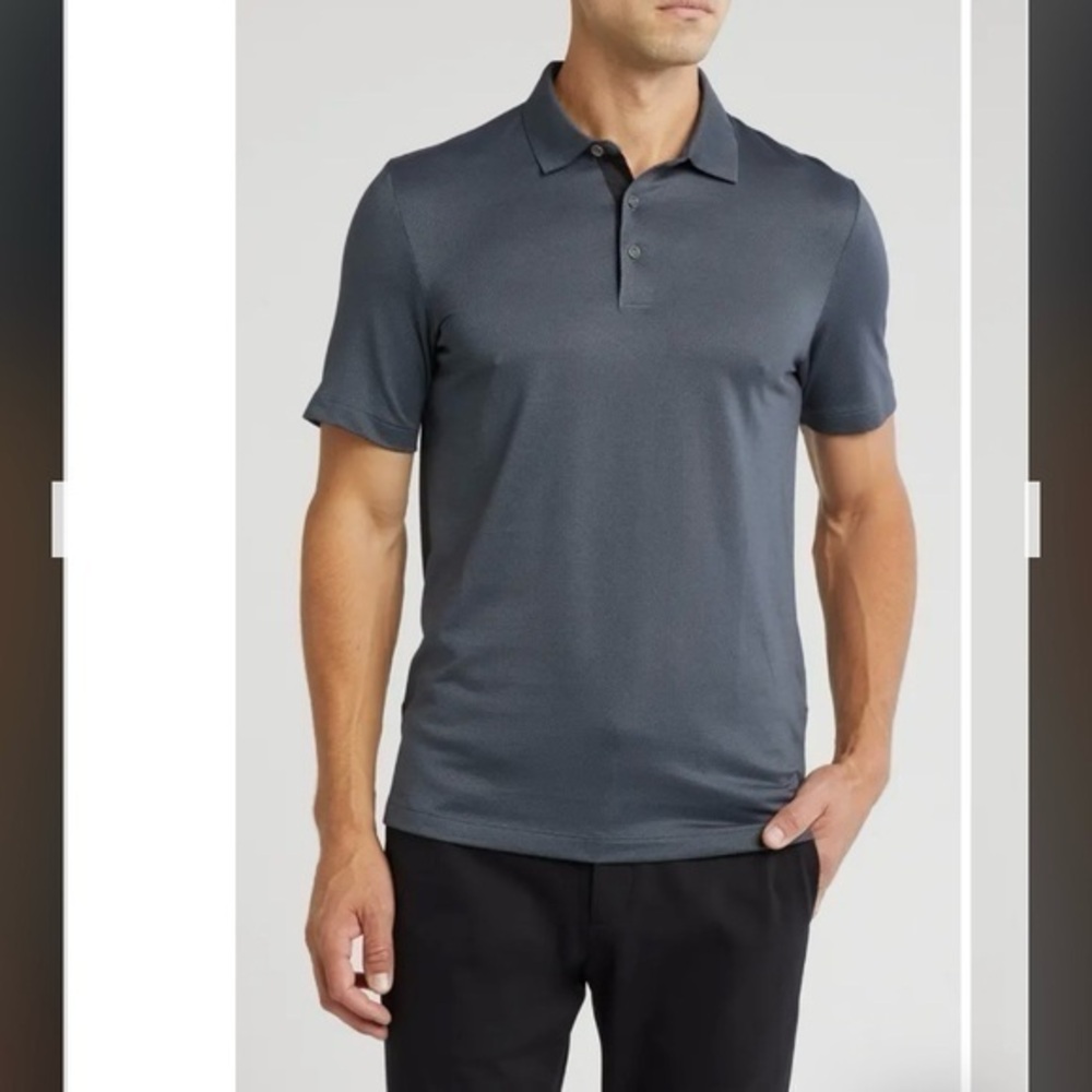 Theory Micro Jacquard Polo Shirt in Dark Slate / Black Size XXL